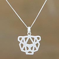 Sterling silver pendant necklace, 'Cheetah' - Abstract Geometric Cheetah Necklace