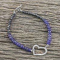 Quartz and hematite beaded pendant bracelet,