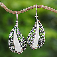 Sterling silver dangle earrings, 'Leafy Grandeur' - Handcrafted Sterling Silver Dangle Earrings from Thailand