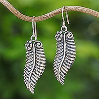 Sterling silver dangle earrings, 'Fern Allure' - Sterling Silver Leaf Dangle Earrings Handmade in Thailand