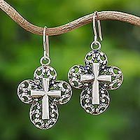 Sterling silver dangle earrings, 'Faithful Promise' - Sterling Silver Cross Dangle Earrings Handmade in Thailand
