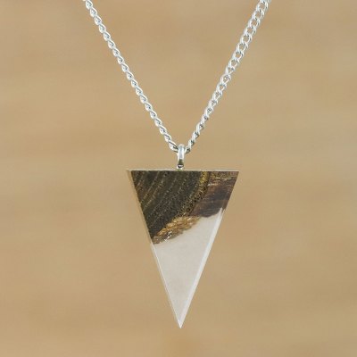 Teakwood pendant necklace, Triangle of Wonder