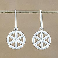 Sterling silver dangle earrings, 'Thai Grace' - Handmade Thai Sterling Silver Floral Dangle Earrings