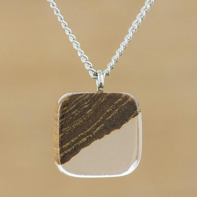 Teakwood pendant necklace, Woodland Window