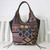 Leather accent cotton blend shoulder bag, 'Gorgeous Geometry in Navy' - Handmade Cotton Blend Patchwork Geometric Shoulder Bag thumbail