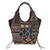 Leather accent cotton blend shoulder bag, 'Gorgeous Geometry in Navy' - Handmade Cotton Blend Patchwork Geometric Shoulder Bag (image 2a) thumbail