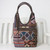 Leather accent cotton blend shoulder bag, 'Gorgeous Geometry in Navy' - Handmade Cotton Blend Patchwork Geometric Shoulder Bag (image 2b) thumbail