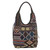 Leather accent cotton blend shoulder bag, 'Gorgeous Geometry in Navy' - Handmade Cotton Blend Patchwork Geometric Shoulder Bag (image 2d) thumbail
