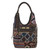 Leather accent cotton blend shoulder bag, 'Gorgeous Geometry in Navy' - Handmade Cotton Blend Patchwork Geometric Shoulder Bag (image 2e) thumbail