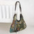 Leather accent cotton blend shoulder bag, 'Graceful Geometry in Green' - Handmade Thailand Cotton Blend Patchwork Shoulder Bag (image 2b) thumbail