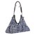 Leather accent cotton blend shoulder bag, 'Graceful Geometry in Blue' - Artisan Handmade Cotton Blend Patchwork Shoulder Bag (image 2a) thumbail