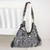Leather accent cotton blend shoulder bag, 'Graceful Geometry in Black' - Cotton Blend Handmade Artisan Patchwork Shoulder Bag (image 2b) thumbail
