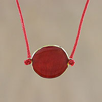 Gold-accented natural rose petal pendant necklace, 'Scarlet Delight' - Thai Gold Accented Natural Rose Petal Pendant Necklace