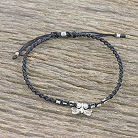 Silver charm anklet, 'Cute Butterfly' - Karen Silver Butterfly Charm Anklet from Thailand