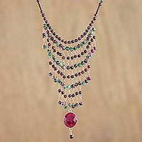 Garnet and quartz statement necklace,