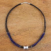Lapis lazuli and silver pendant necklace,