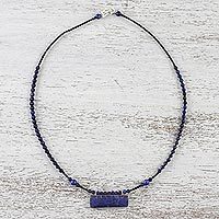 Lapis lazuli and quartz beaded pendant necklace,