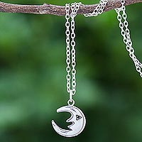 Sterling silver pendant necklace, 'By the Light of the Moon' - Sterling Silver Crescent Moon Pendant Necklace from Thailand