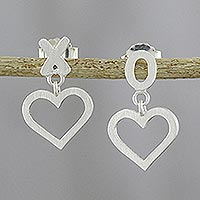 Sterling silver dangle earrings, 'Hugs and Kisses' - Romantic Sterling Silver Hugs and Kisses Earrings