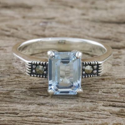 Blue topaz and marcasite cocktail ring, Victorian Romance