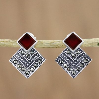 Onyx and marcasite drop earrings, Deco Delight