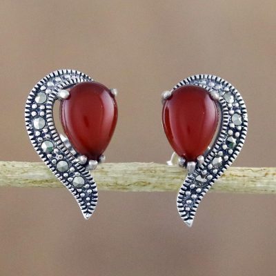 Onyx and marcasite button earrings, Victorian Lady