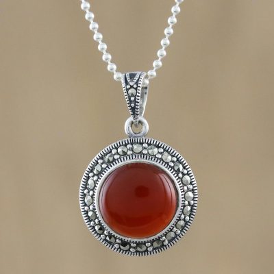 Onyx and marcasite pendant necklace, Victorian Blaze