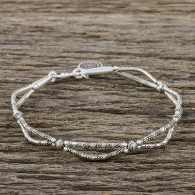 Silver beaded charm bracelet, Seaside Blossoms