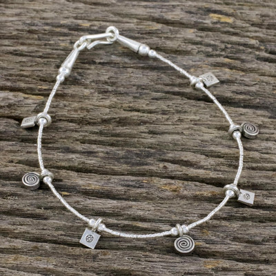 Silver charm bracelet, Circles and Squares