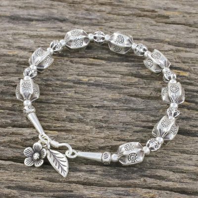 Silver beaded bracelet, Hill Tribe Pleats