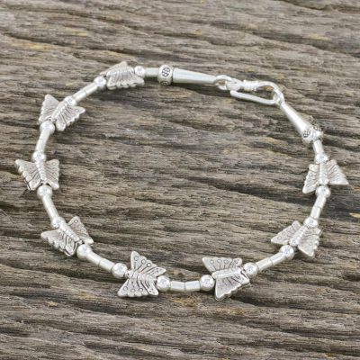 Silver beaded bracelet, Hill Tribe Butterflies