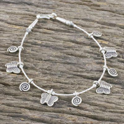 Silver beaded charm bracelet, Dizzy Butterflies