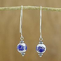 Hematite and ceramic bead dangle earrings,