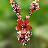 Multi-gemstone beaded pendant necklace, 'Dazzling Bloom' - Floral Multi-Gemstone Beaded Pendant Necklace from Thailand