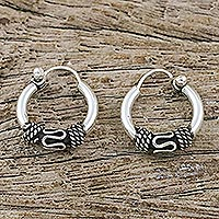 Sterling silver hoop earrings, 'Thai Flair' - Hand Crafted Sterling Silver Hoop Earrings from Thailand