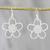 Sterling silver dangle earrings, 'Floral Trance' - Floral Spiral-Motif Sterling Silver Earrings from Thailand