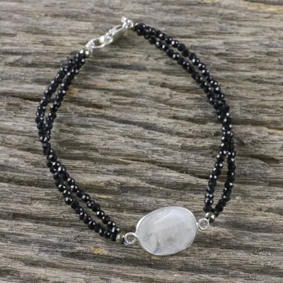 Rainbow moonstone beaded pendant bracelet, Moon Lover
