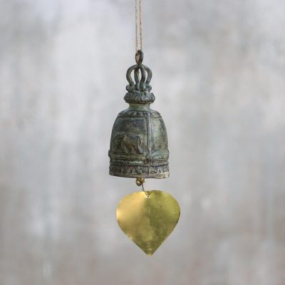 Brass decorative bell, 'Elephant Song' - Recycled Decorative Brass Bell with Elephant Motif