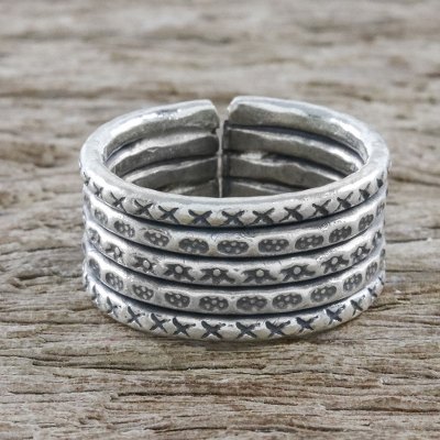 Handmade Sterling Silver Thai Hill Tribe Geometric Wrap Ring