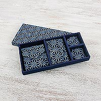 Handcrafted travel gift set, 'Heavenly Stars' (4 pieces) - 4 Piece Handcrafted Blue Cotton Print Gift Set from Thailand
