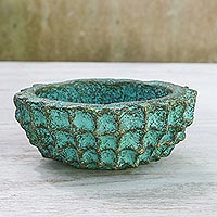 Recycled paper decorative bowl, 'Green Web' - Handcrafted Decorative Bowl in Green from Thailand