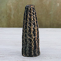 Recycled paper decorative vase, 'Dark Volcano' - Dark Recycled Paper Decorative Vase from Thailand