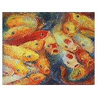 'Active Fancy Carp' - 20-Inch Signed Original Thai Koi Fish Painting in Acrylics
