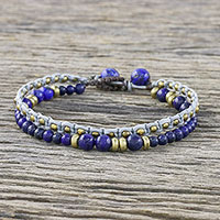 Lapis lazuli beaded bracelet, 'Evermore' - Double Strand Lapis Lazuli Beaded Macrame Bracelet