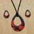 Ceramic jewelry set, 'Crimson Bloom' - Ceramic Black and Red Pendant Necklace Dangle Earrings Set thumbail