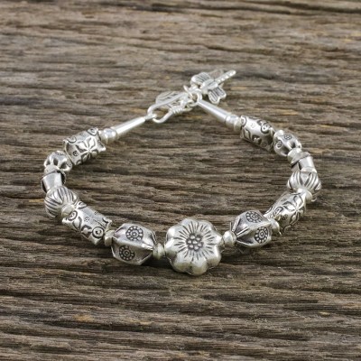 Silver beaded bracelet, Garden Dance