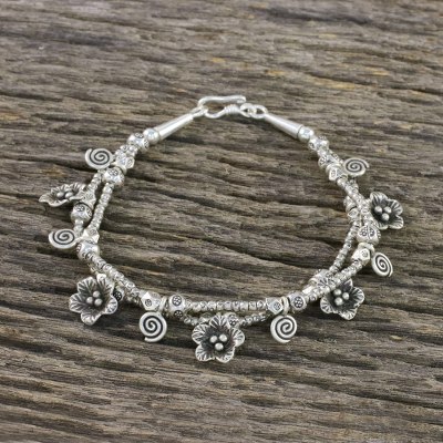 Silver beaded charm bracelet, Swirl Dance