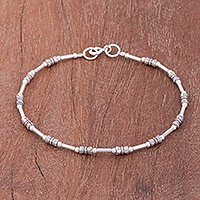Silver beaded bracelet, 'Endless Circle' - Handmade 925 Sterling Hill Tribe Silver Beaded Bracelet