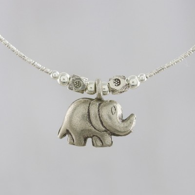 Silver pendant necklace, Shimmery Elephant