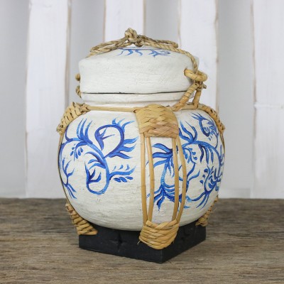 Bamboo and clay decorative jar, Charming Willow in Blue